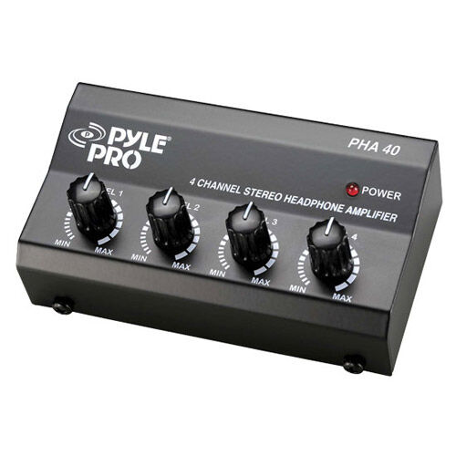Pyle 4-Channel Portable Stereo Headphone Amplifier - Mini Earphone Splitter Amp with 4 ¼" Trs Output Jacks - Independent Volume Controls - High-Quali